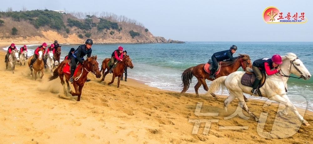 (평양 노동신문=뉴스1) = 북한 노동당 기관지 노동신문은 12일 함흥승마구락부(그룹) 기마수들이 훈련에 열중하고 있다고 보도했다. [국내에서만 사용가능. 재배포 금지. DB 금지 …