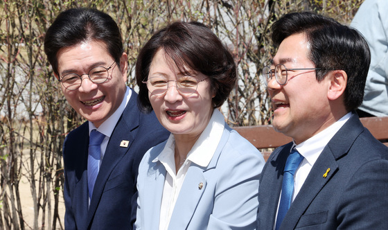 미소 짓는 '원팀' 정원오·추미애·박찬대