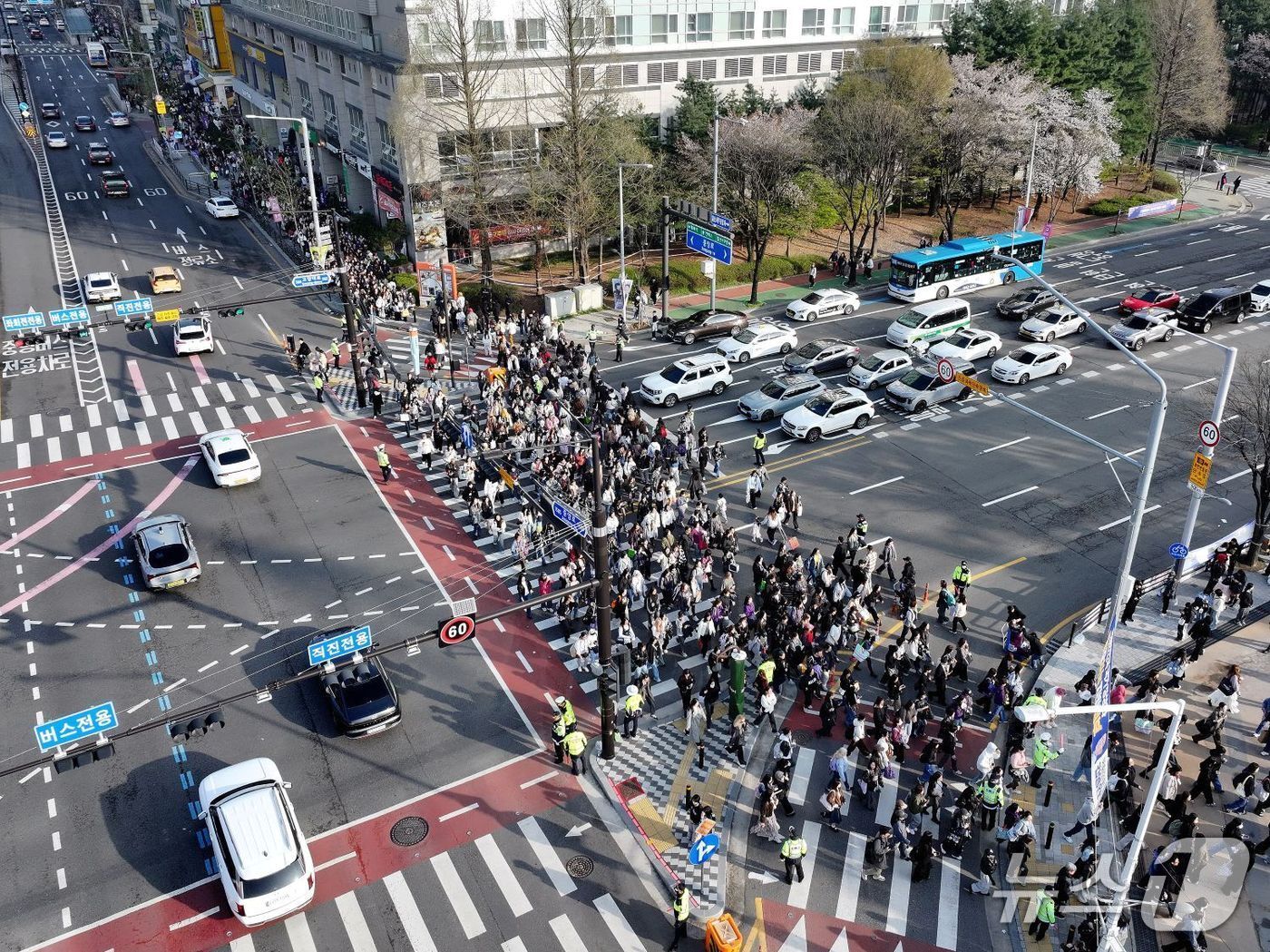 본문 이미지 - 11일 BTS 공연장 인근 도로 횡단보도를 관람객들이 건너고 있다. (고양시 제공, 재판매 및 DB금지)