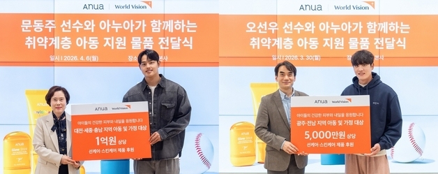 아누아, 문동주·오선우와 취약계층 아동 위해 1.5억 물품 기부