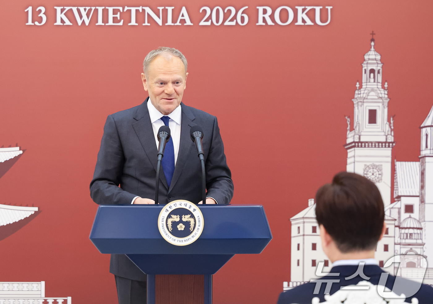 (서울=뉴스1) 허경 기자 = 도날드 투스크 폴란드 총리가 13일 청와대에서 열린 공식 오찬에서 발언을 하고 있다. 2026.4.13/뉴스1