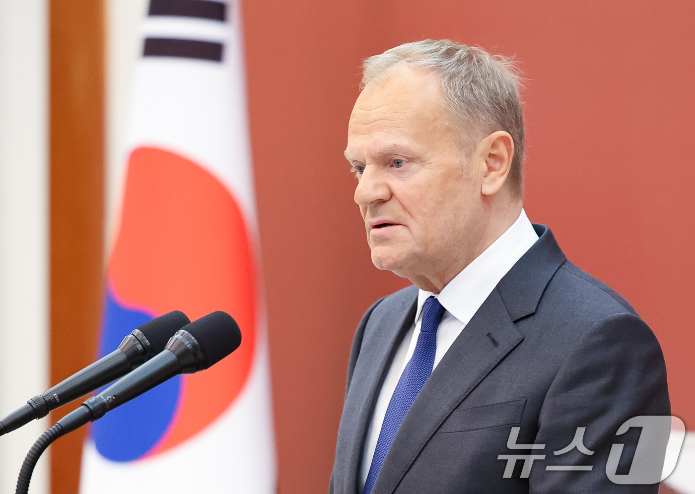 (서울=뉴스1) 허경 기자 = 도날드 투스크 폴란드 총리가 13일 청와대에서 열린 공식 오찬에서 발언을 하고 있다. 2026.4.13/뉴스1