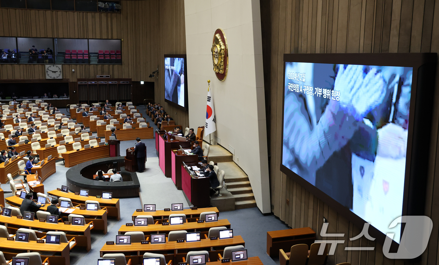 (서울=뉴스1) 이승배 기자 = 13일 서울 여의도 국회에서 열린 제434국회(임시회) 제4차 본회의 교육·사회·문화 분야에 관한 대정부질문에서 김영호 더불어민주당 의원이 김민재 …