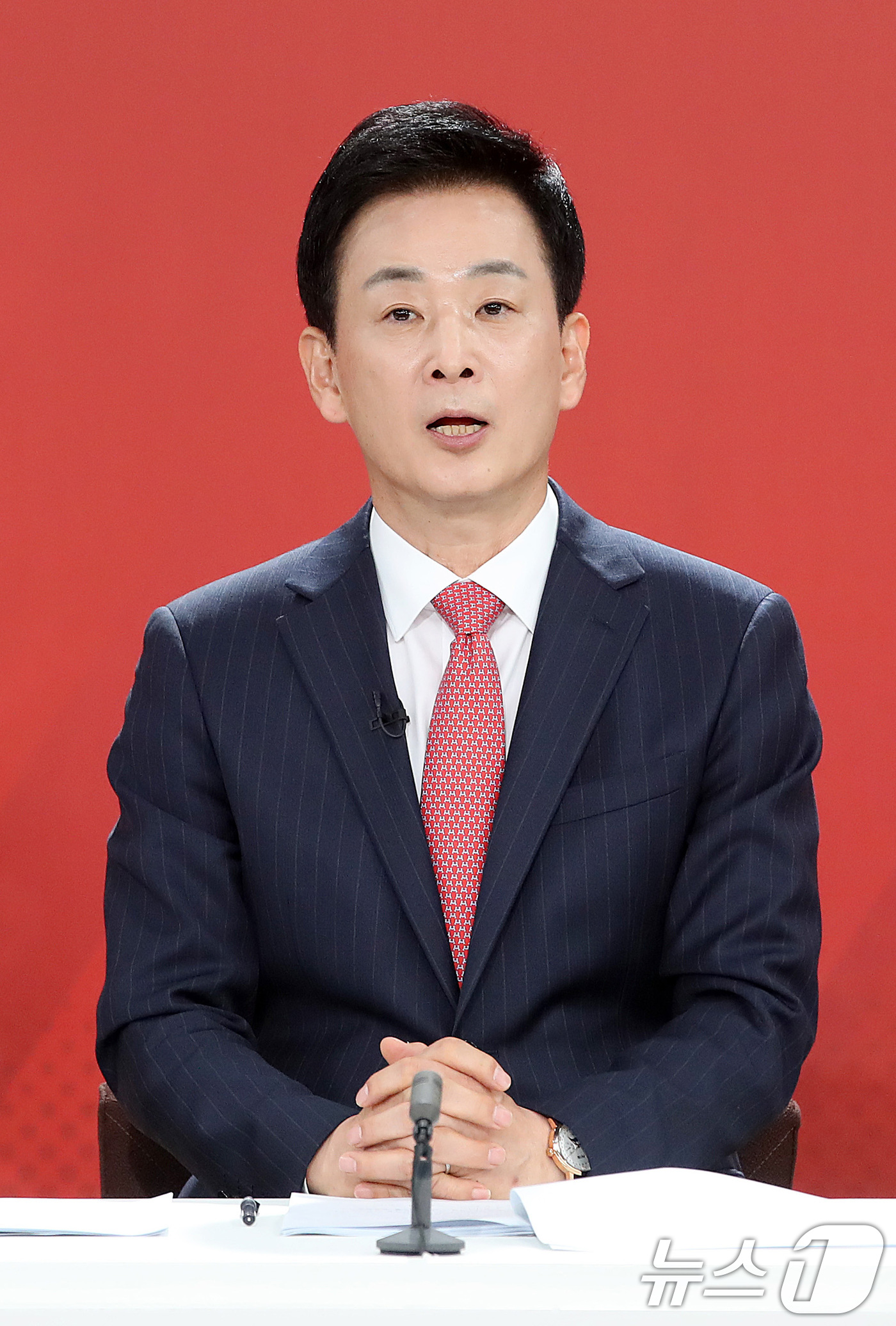 (대구=뉴스1) 공정식 기자 = 13일 오후 대구 수성구 대구MBC에서 열린 '제9회 전국동시지방선거 국민의힘 대구시장 경선 비전토론회'에서 유영하 후보가 발언하고 있다. 2026 …