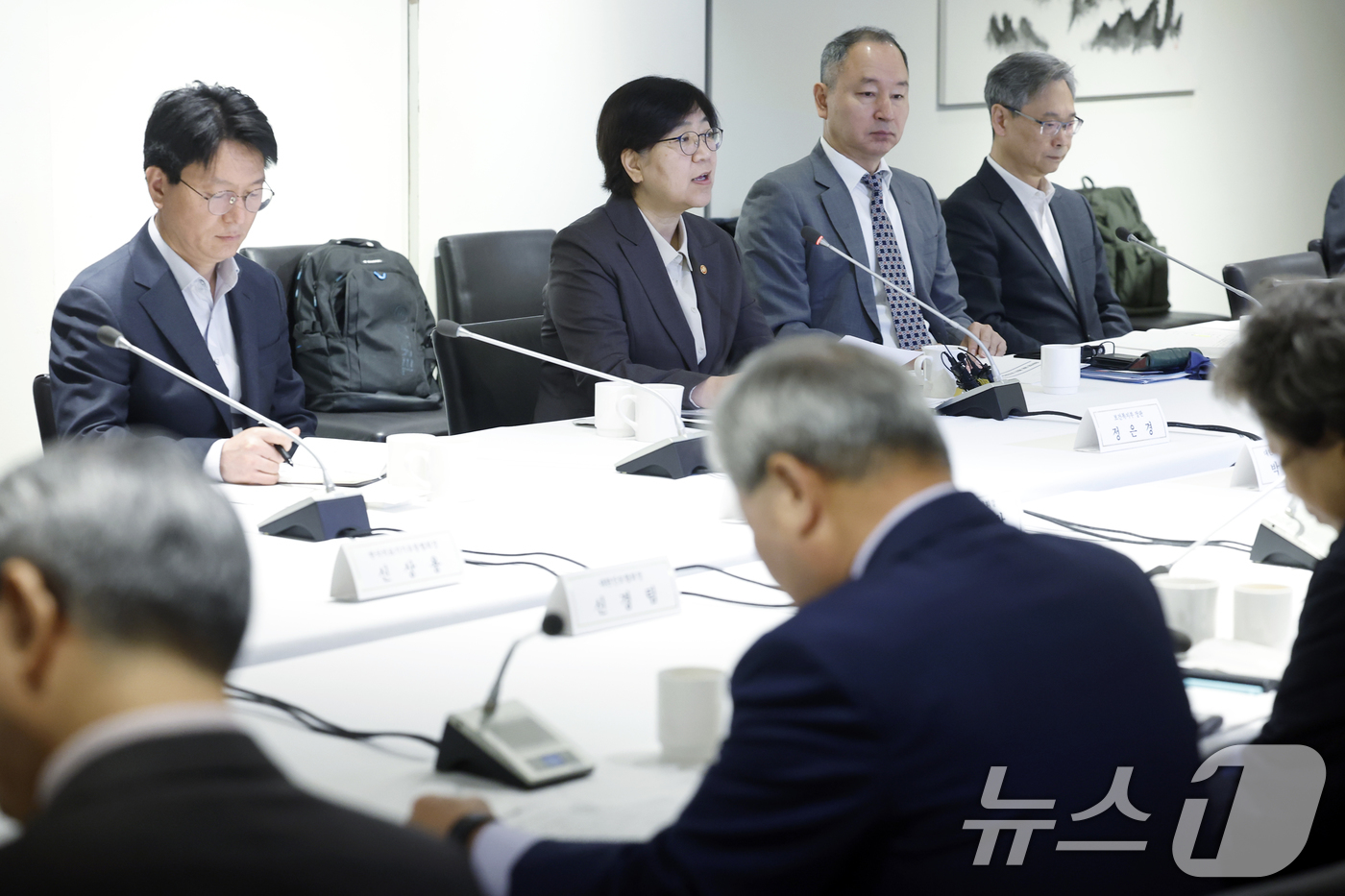 (서울=뉴스1) 박정호 기자 = 정은경 보건복지부 장관이 14일 오전 서울시 중구 세종대로 컨퍼런스 하우스 달개비에서 열린 중동전쟁 대응 제3차 보건의약단체 회의에서 모두 발언을 …