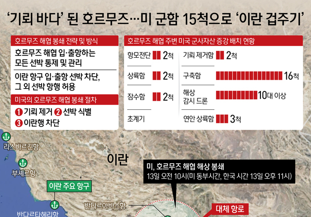 [오늘의 그래픽] '기뢰 바다' 된 호르무즈…미 군함 15척으로 '이란 겁주기'