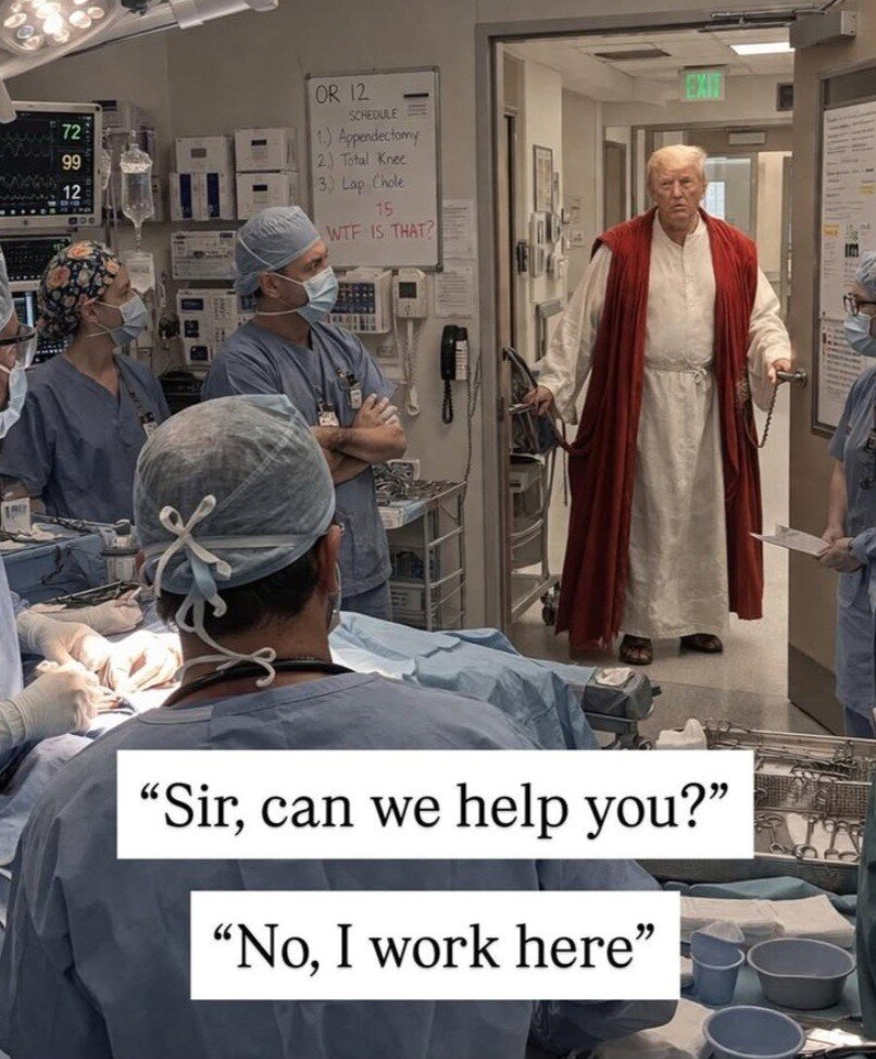 본문 이미지 - 엑스에 올라온 트럼프 예수행세 풍자물. 2026.04.14