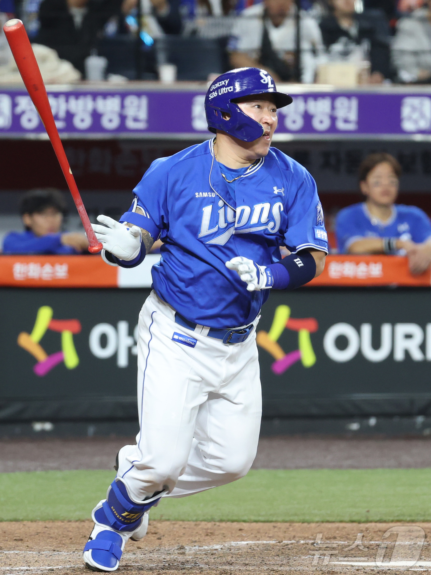 (대전=뉴스1) 김기남 기자 = 14일 대전 한화생명볼파크에서 열린 2026 신한 SOL KBO리그 삼성 라이온즈와 한화 이글스의 경기 7회초 무사 1루 상황, 삼성 최형우가 안타 …