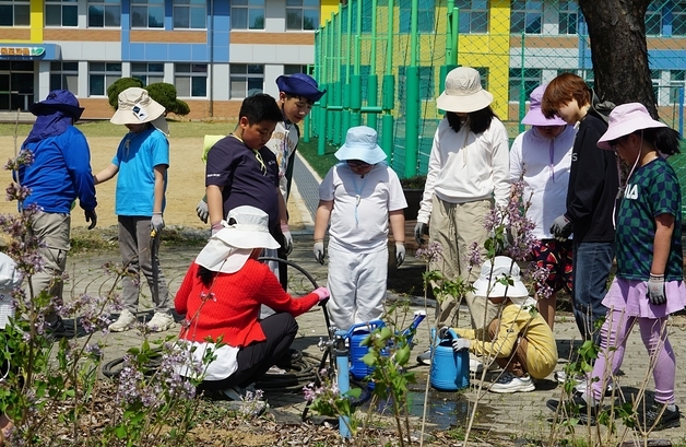 "나무 심고 지구 지키자"…괴산 목도초, 학생 주도 학교숲 조성