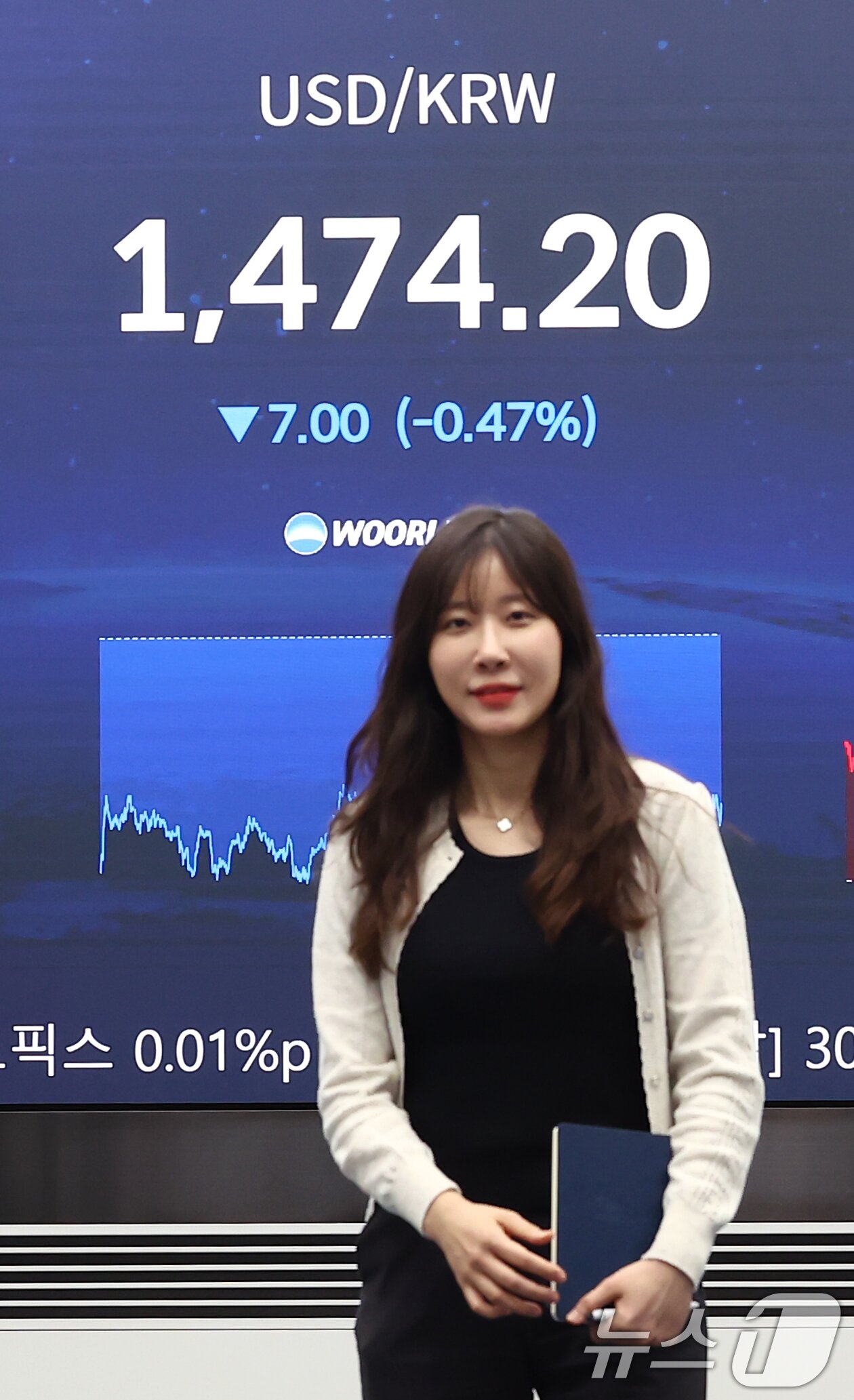 본문 이미지 - 15일 오후 서울 중구 우리은행 본점 딜링룸 전광판에 환율이 표시되고 있다. 2026.4.15 ⓒ 뉴스1 김민지 기자