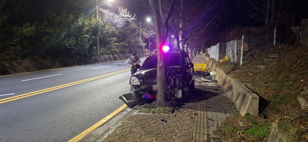 무면허 10대 중고생 운전 중 사고…중앙선 넘어 가로수 충돌