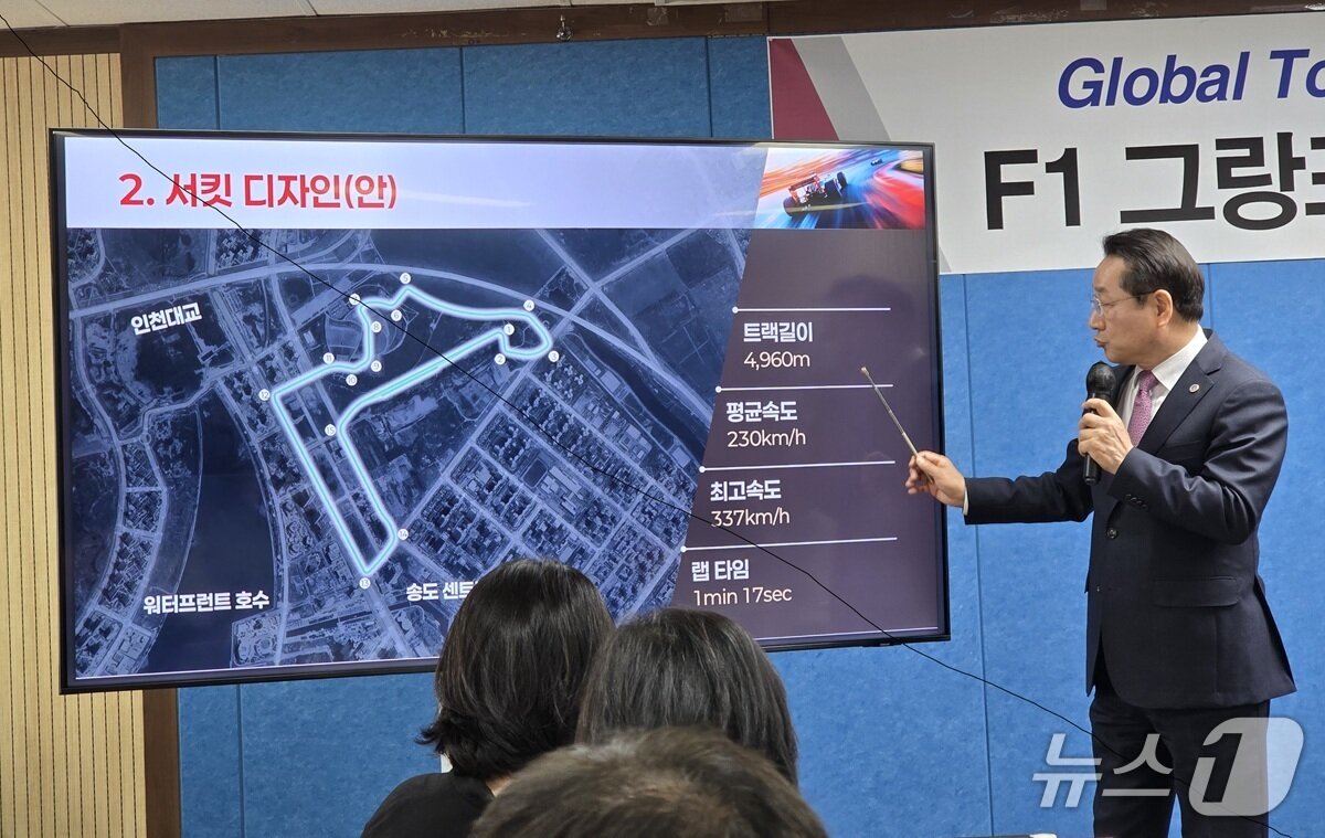 본문 이미지 - 유 시장이 F1 서킷에 대해 설망하고 있다. / 뉴스1 ⓒ News1 유준상 기자