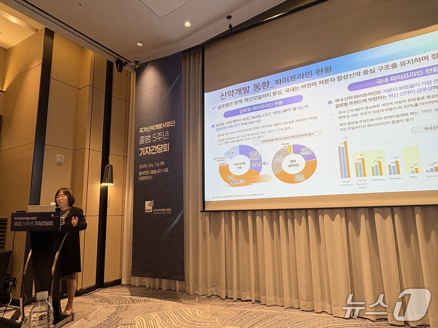 본문 이미지 - 김순남 연구개발(R&D) 본부장이 서울 페어몬트 앰배서더 서울에서 열린 출범 5주년 기자간담회에서 설명하고 있다.