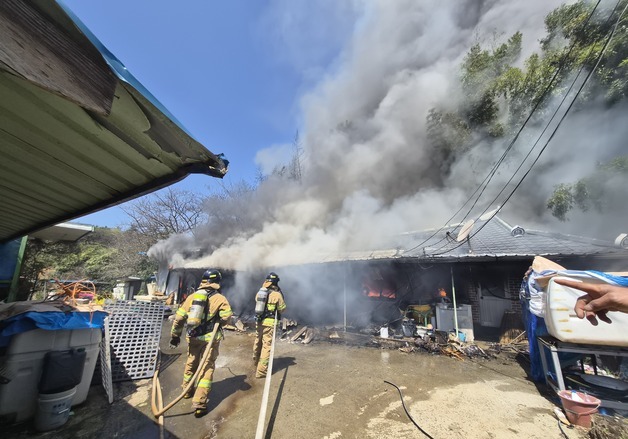 대밭 번진 나주 주택 화재 완진…70대 중상 환자, 헬기 이송(종합)