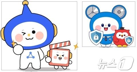 본문 이미지 - 국민 참여로 진행한 '방송미디어통신위원회 캐릭터 공모전'에서 수상작으로 선정된 '신통이와 방통이'(왼쪽·우수상)과 '코미와 커뮤'(오른쪽·장려상). (방미통위 제공)