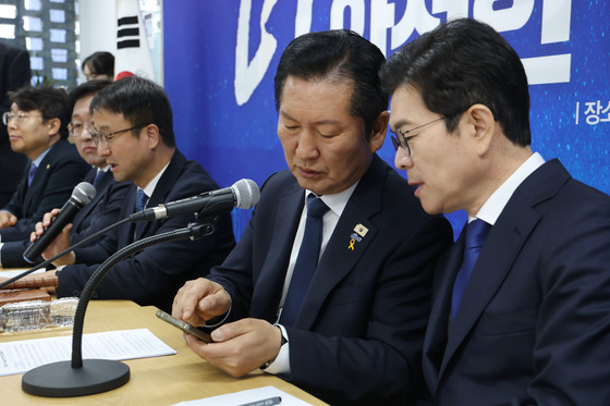 대화하는 정청래 대표와 정원오 후보