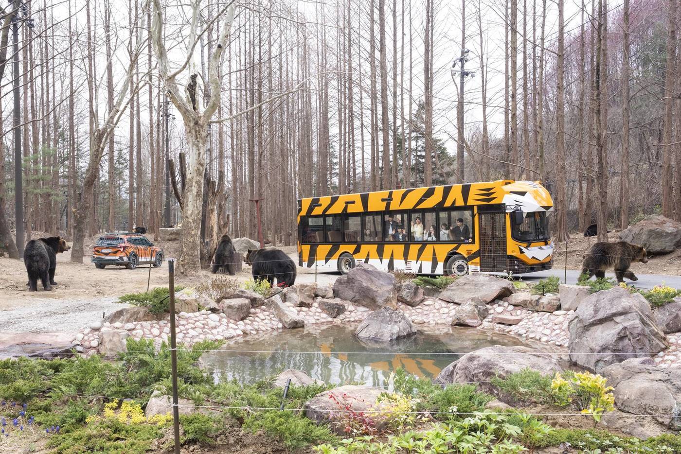 본문 이미지 - 동물 콘셉트로 외관을 꾸민 40인승 EV버스(에버랜드 제공) 