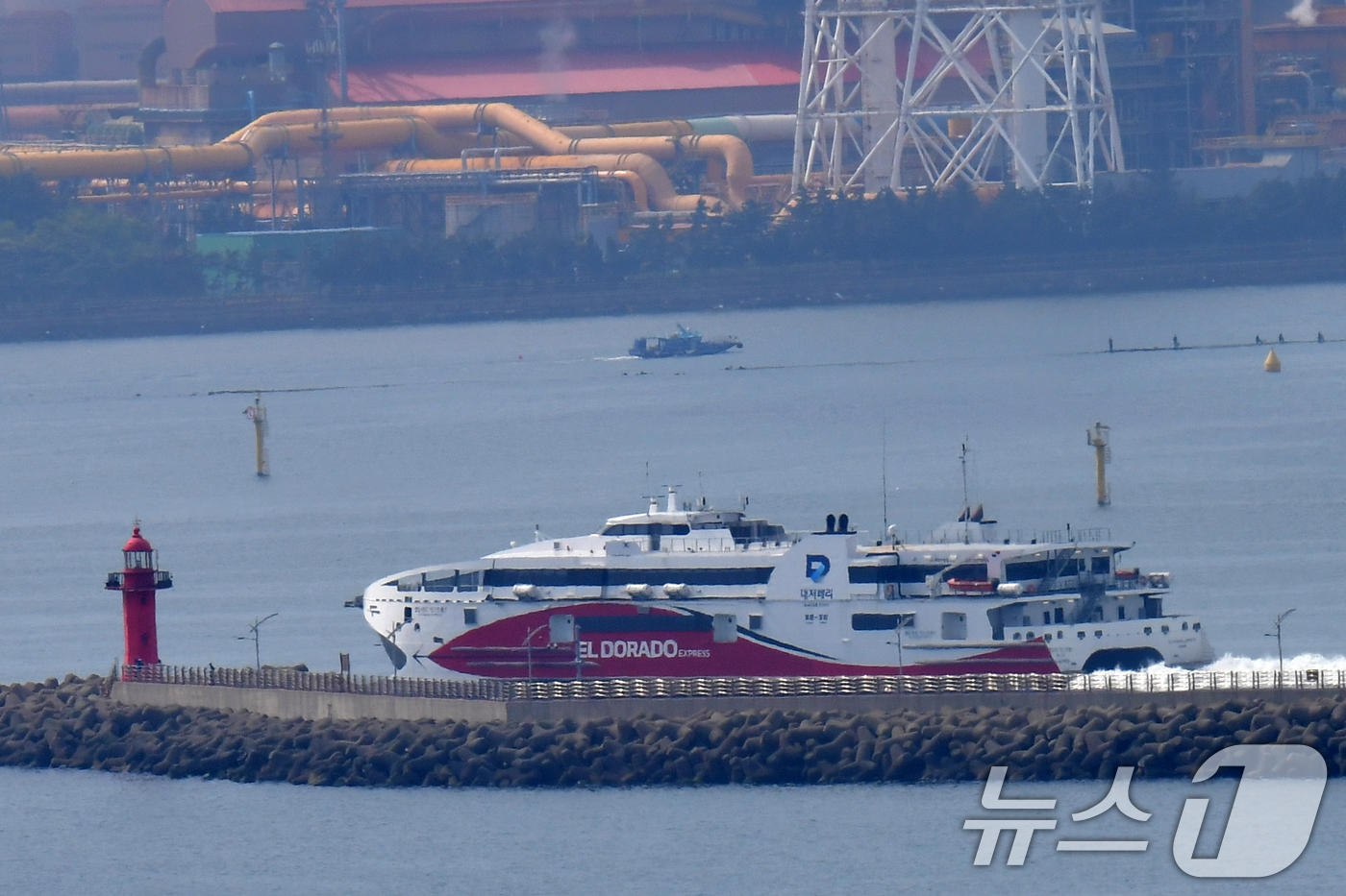 (포항=뉴스1) 최창호 기자 = 19일 경북 포항여객선터미널을 출항한 포항~울릉정기여객선인 대저페리(주)  엘도라도 익스프레스호가 울릉도로 출발하고 있다.이 배는 승객 970명과 …