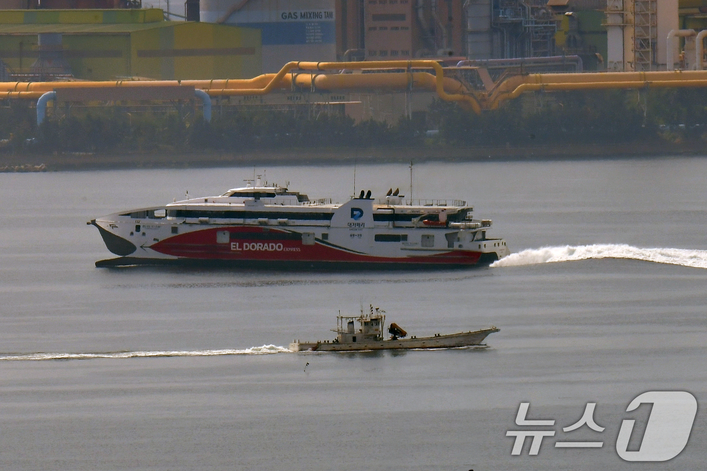 (포항=뉴스1) 최창호 기자 = 19일 경북 포항여객선터미널을 출항한 포항~울릉정기여객선인 대저페리(주)  엘도라도 익스프레스호가 울릉도로 출발하고 있다.이 배는 승객 970명과 …