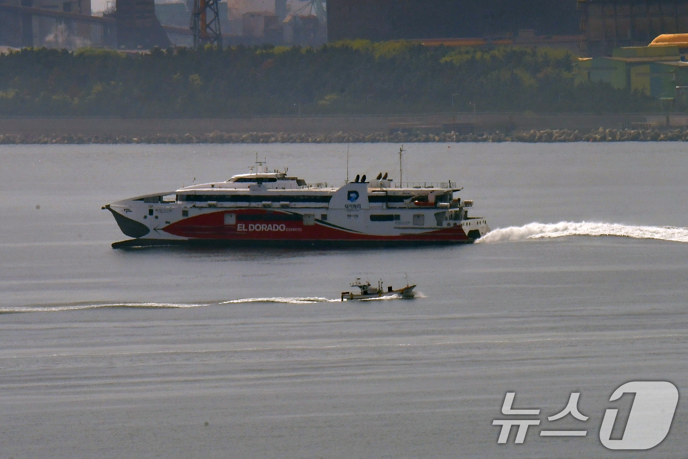(포항=뉴스1) 최창호 기자 = 19일 경북 포항여객선터미널을 출항한 포항~울릉정기여객선인 대저페리(주)  엘도라도 익스프레스호가 울릉도로 출발하고 있다.이 배는 승객 970명과 …