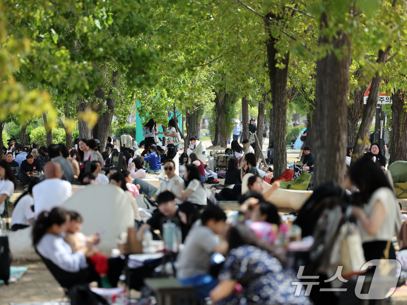 (서울=뉴스1) 황기선 기자 = 낮 기온이 전국 내륙을 중심으로 최고 29도로 치솟으며 초여름 날씨를 보인 19일 오후 서울 영등포구 여의도 한강공원에서 시민들이 즐거운 시간을 보 …