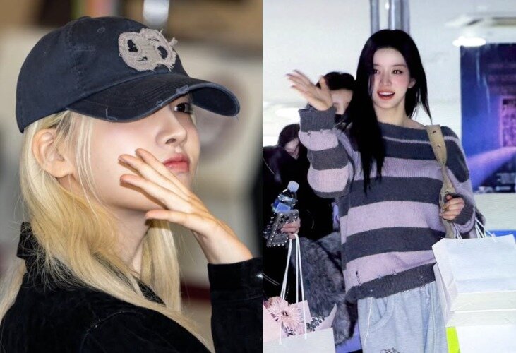 본문 이미지 - 각각 애즈온 모자와 스웨터를 착용한 아이브 리즈와 아일릿 민주(애즈온 공식 인스타그램 갈무리)