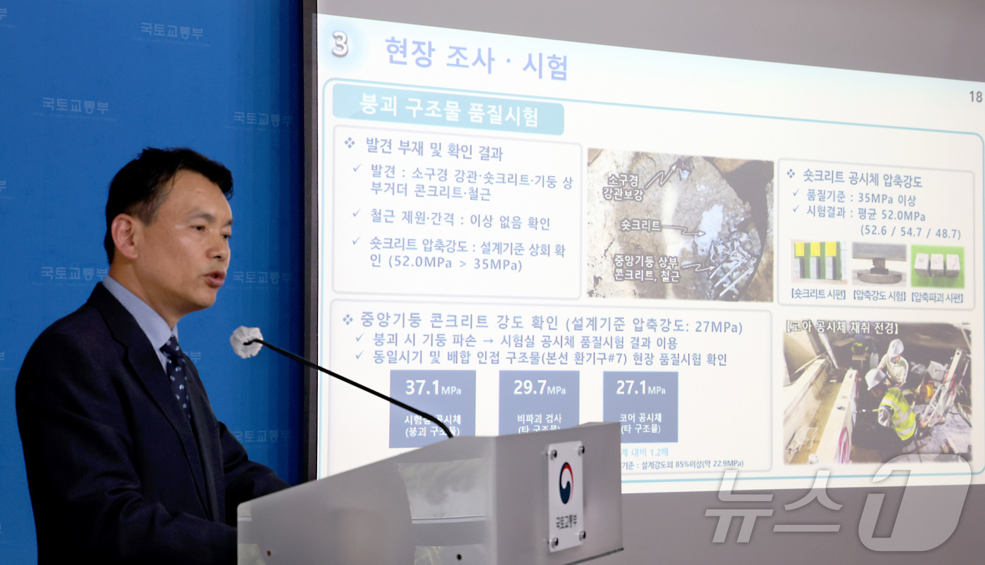 (세종=뉴스1) 김기남 기자 = 손무락 신안산선 복선전철 민간투자사업 제 5-2 공구 터널 붕괴사고 사고조사위원장이 2일 세종시 정부세종청사 국토교통부에서 사고 조사 결과를 발표하 …