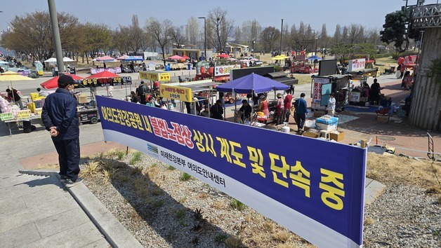 벚꽃 만개한 한강공원…과태료 7만원에도 돌아온 노점상