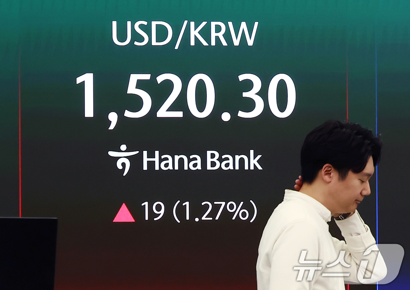 (서울=뉴스1) 김민지 기자 = 코스피·코스닥 지수가 급락하면서 매도 사이드카(프로그램 매도호가 일시 효력 정지)가 발동된 2일 오후 서울 중구 하나은행 딜링룸에 원·달러 환율이 …