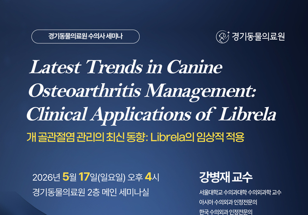 경기동물의료원, 5월19일 개 골관절염 세미나…주사제 적용방법은