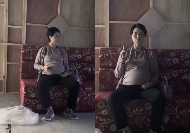 '둘째 임신' 안영미, 만삭 몸으로 촬영장 대기…열일 근황
