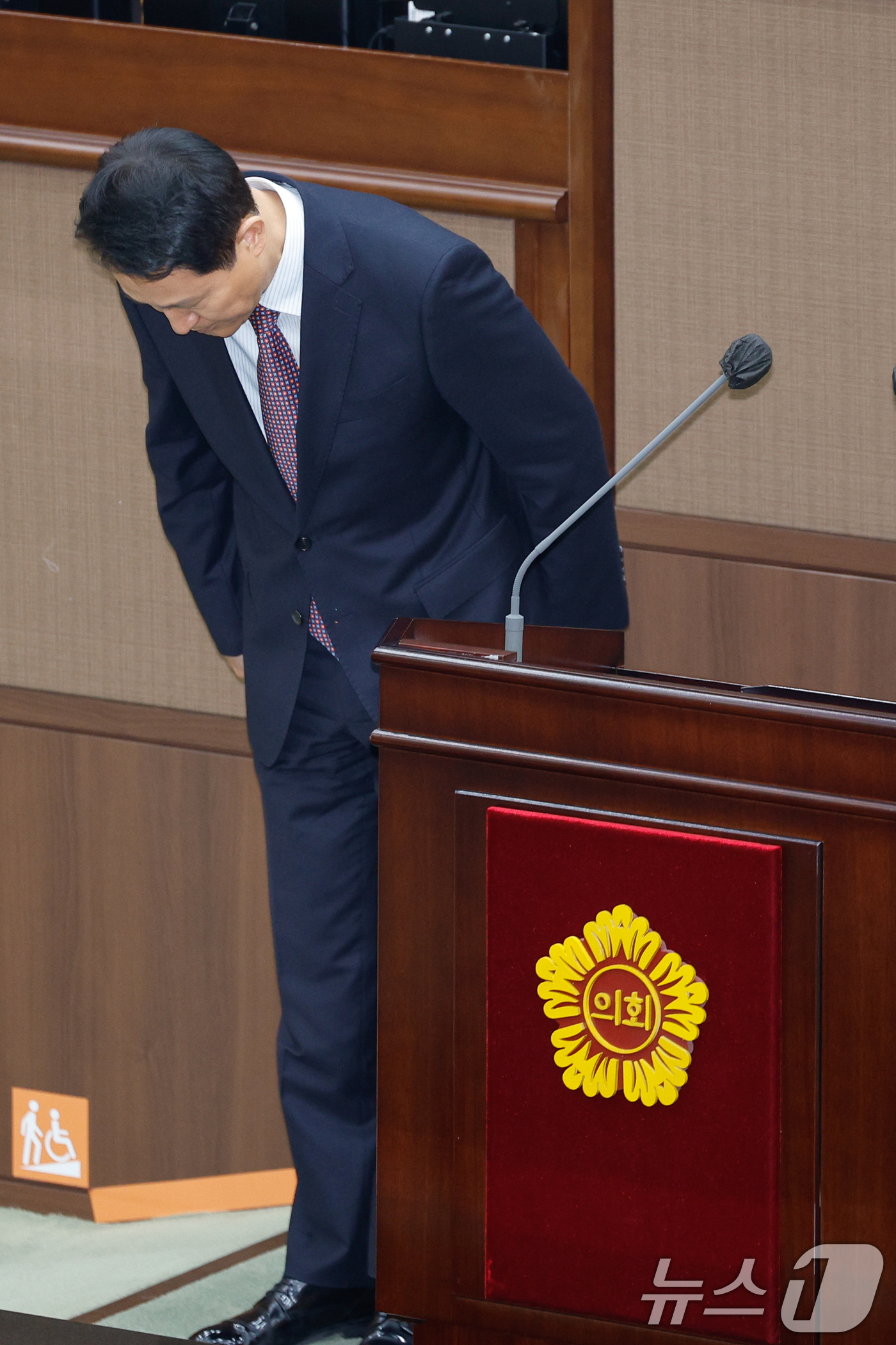 (서울=뉴스1) 안은나 기자 = 오세훈 서울시장이 20일 오후 중구 서울시의회에서 열린 제335회 임시회 제1차 본회의에 참석해 2026년도 제1회 추가경정예산안 제출에 따른 시정 …