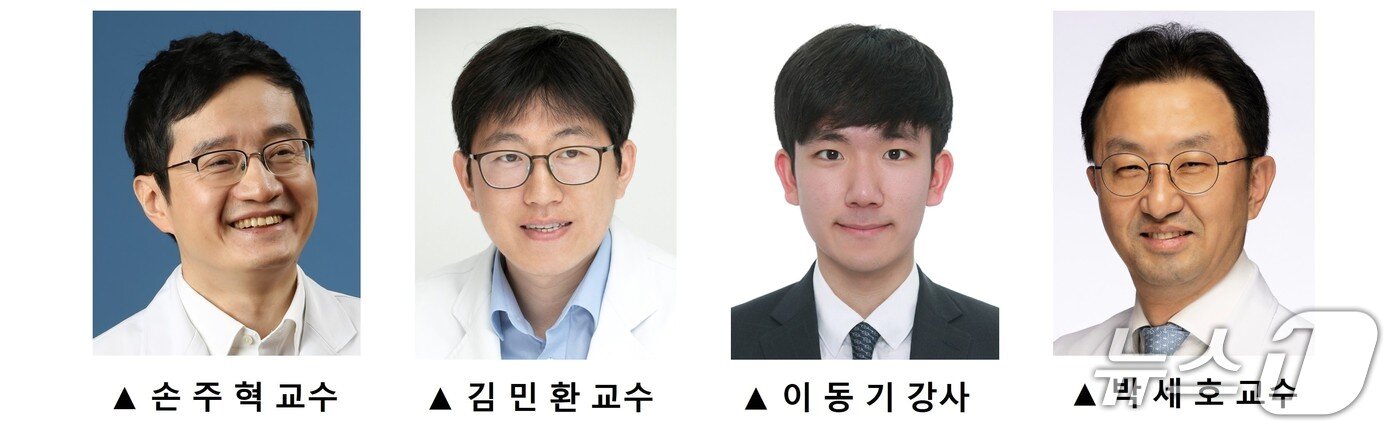 본문 이미지 - 연세암병원 종양내과의 손주혁·김민환 교수, 이동기 강사와 박세호 유방외과 교수.(연세암병원 제공)