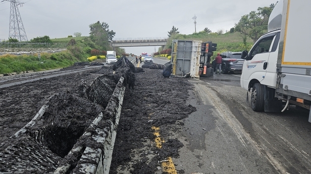 해남 도로에 물김 9600㎏ '와르르'…1시간 30분간 통제