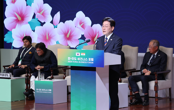 한-인도 비즈니스 포럼 발언하는 이재명 대통령