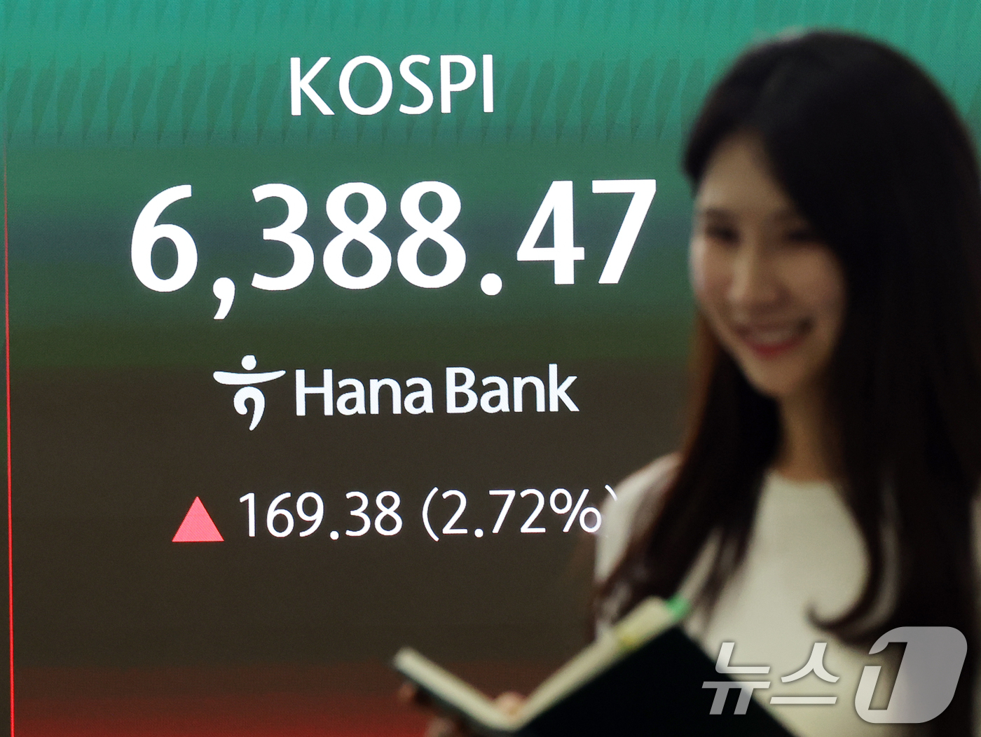 (서울=뉴스1) 황기선 기자 = 코스피 종가가 사상 최고치를 경신한 21일 오후 서울 중구 하나은행 딜링룸 현황판에 종가가 표시되고 있다.이날 코스피는 전 거래일 대비 169.38 …