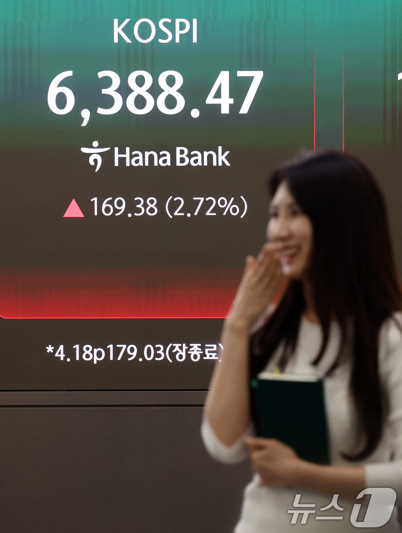 (서울=뉴스1) 황기선 기자 = 코스피 종가가 사상 최고치를 경신한 21일 오후 서울 중구 하나은행 딜링룸 현황판에 종가가 표시되고 있다.이날 코스피는 전 거래일 대비 169.38 …