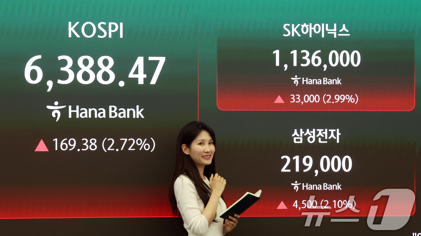 (서울=뉴스1) 황기선 기자 = 코스피 종가가 사상 최고치를 경신한 21일 오후 서울 중구 하나은행 본점 딜링룸 현황판에 코시피 종가가 표시되고 있다.이날 코스피는 전 거래일 대비 …