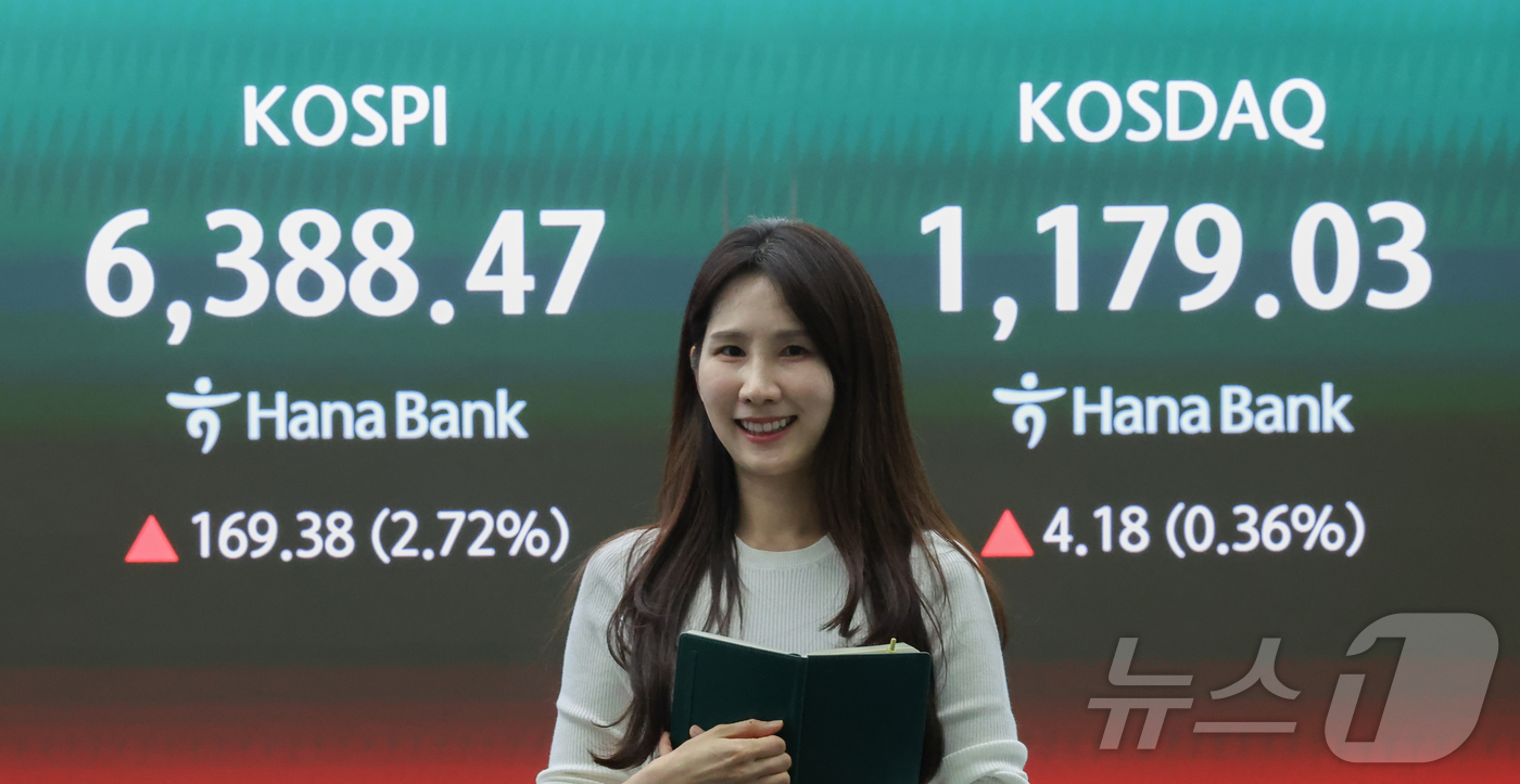(서울=뉴스1) 이종수 인턴기자 = 코스피가 2% 넘게 상승하며 종가 기준 사상 최고치를 경신한 21일 서울 중구 하나은행 본점 딜링룸 전광판에 코스피 종가가 표시돼 있다.이날 코 …