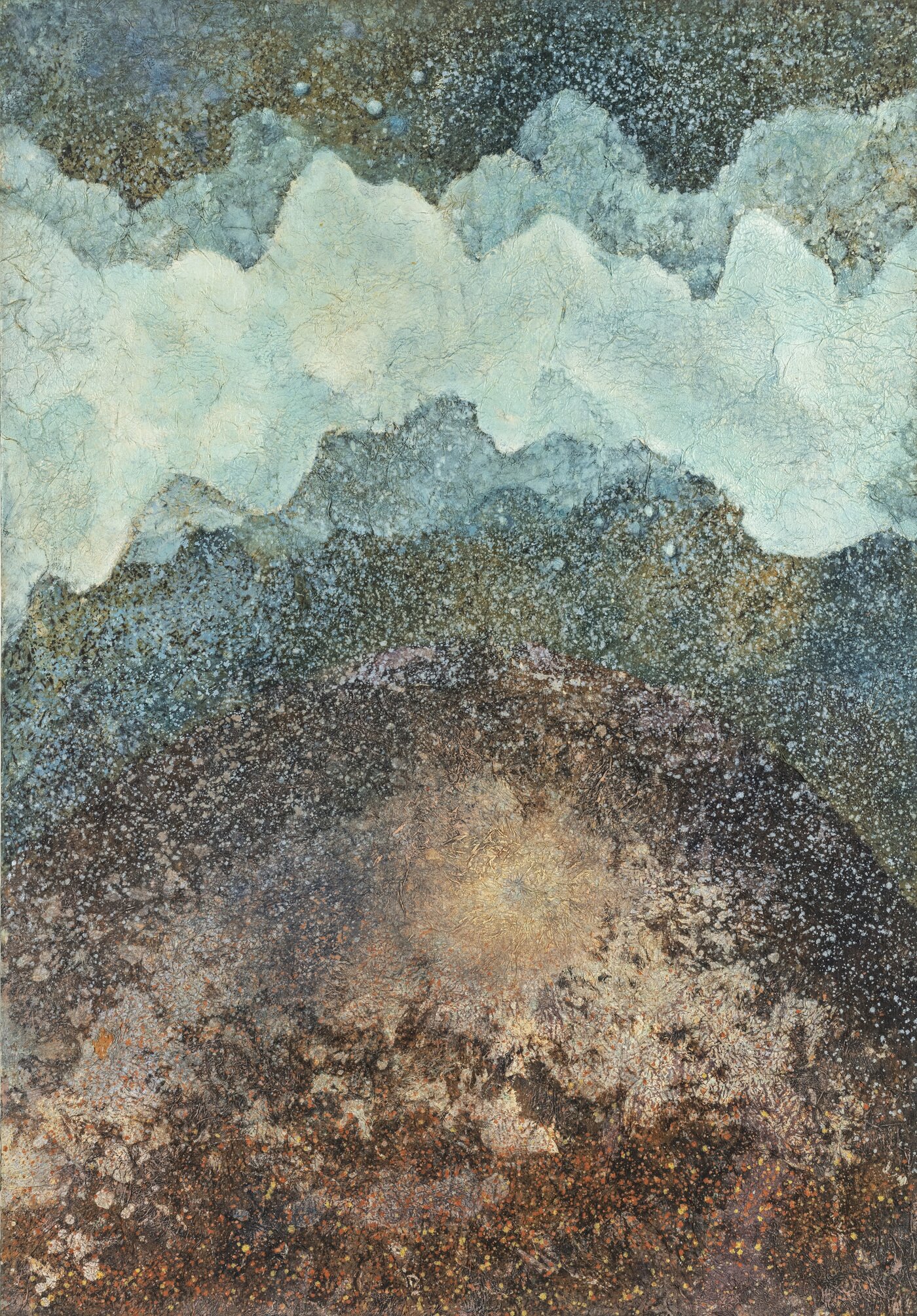 본문 이미지 - <별들의 노래>, 1987 한지에 배접, 캔버스에 채색, 아크릴릭 물감, 유화 물감, 116&times;81cm 방혜자재단 (국립현대미술관 제공)