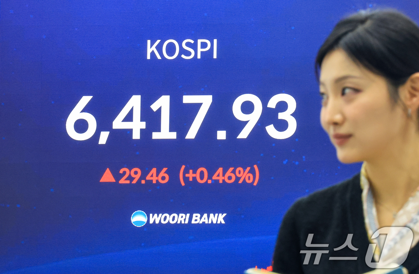 (서울=뉴스1) 이호윤 기자 = 코스피 지수가 연일 사상 최고치를 경신한 22일 서울 중구 우리은행 본점 딜링룸 전광판에 종가가 표시되고 있다. 이날 코스피 지수는 전거래일 대비 …