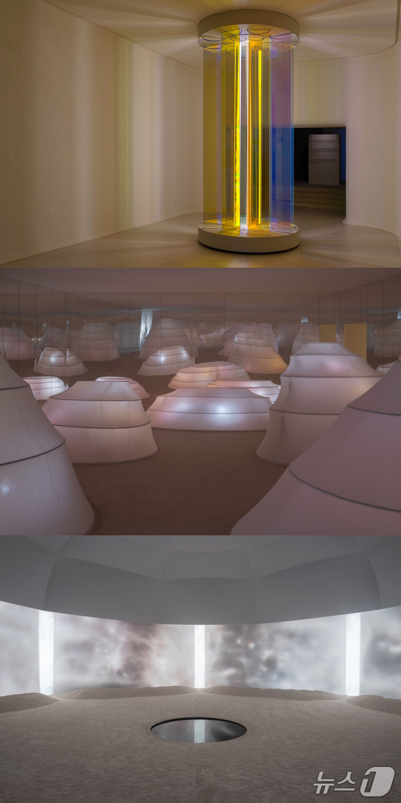 본문 이미지 - 기아가 20일(현지시각)이탈리아 밀라노에서 개막한 국제 디자인·가구 박람회 '2026 밀라노 디자인 위크'에 전시한 아트워크(예술품) 3종의 모습(기아 제공). 2026.4.20.