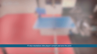 본문 이미지 - 인간 선수와 에이스의 탁구 경기 모습(출처=과학저널 '네이처' 게재 논문 'Outplaying elite table tennis players with an autonomous robot')