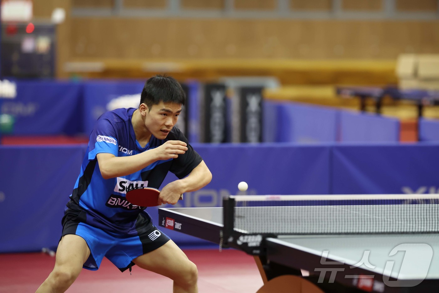 (서울=뉴스1) = 탁구 대표팀 임유노가 23일 진천선수촌 오륜관에서 열린 2026 ITTF 런던 세계탁구선수권대회 미디어데이에서 훈련을 하고 있다. (대한탁구협회 제공. 재판매 …