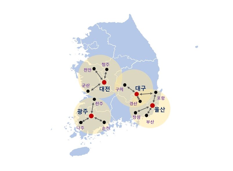본문 이미지 - 4대 과학기술원 중심 전국 확산 지도(중소벤처기업부 제공)