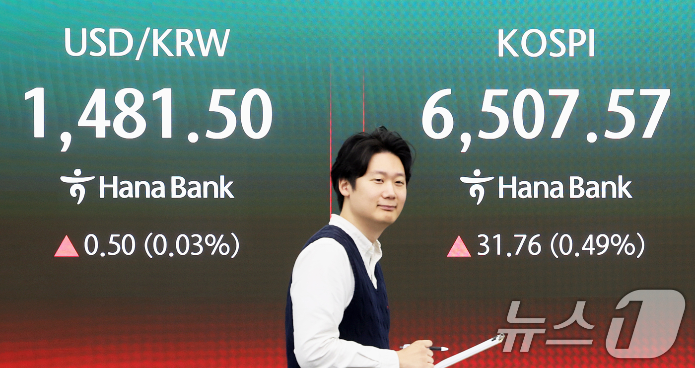 (서울=뉴스1) 조연우 인턴기자 = 전날 사상 최고치를 경신한 코스피가 숨고르기 흐름을 보이는 24일 오전 서울 중구 하나은행 딜링룸 전광판에 코스피와 코스닥 지수 등이 표시되고 …