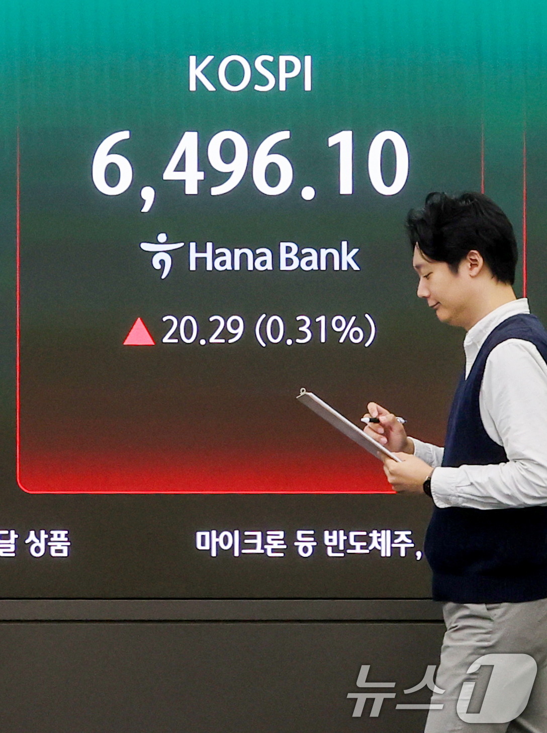 (서울=뉴스1) 조연우 인턴기자 = 전날 사상 최고치를 경신한 코스피가 숨고르기 흐름을 보이는 24일 오전 서울 중구 하나은행 딜링룸 전광판에 코스피와 코스닥 지수 등이 표시되고 …