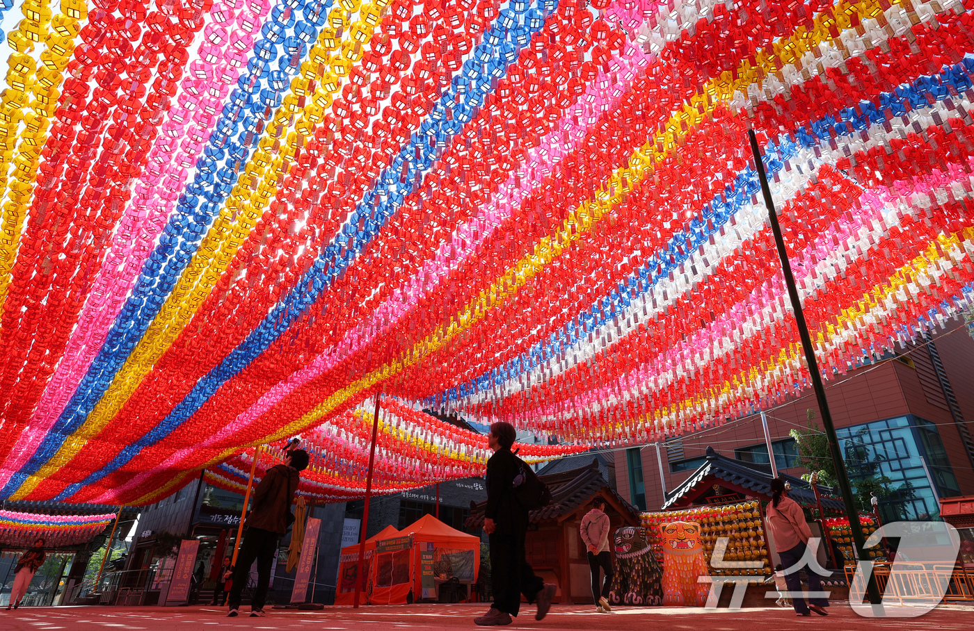 (서울=뉴스1) 임지훈 인턴기자 = 부처님 오신 날을 한달 앞둔 24일 서울 종로구 조계사에 연등이 설치돼 있다. 2026.4.24/뉴스1