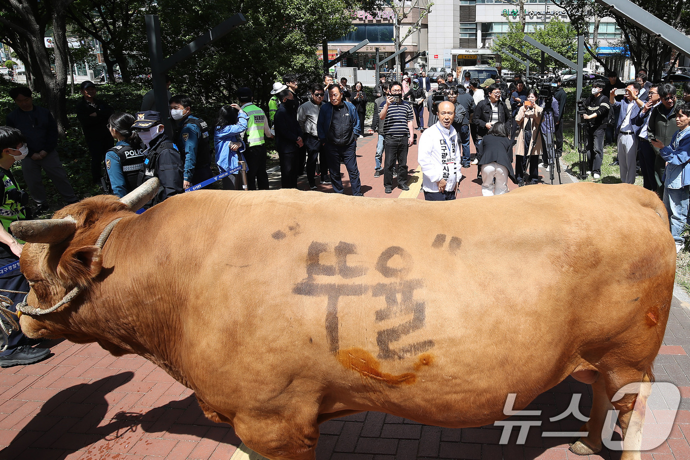 (대구=뉴스1) 공정식 기자 = 국민의힘 대구시장 후보 경선에서 공천 배제(컷오프)된 뒤 무소속 출마를 선언한 김한구 예비후보가 24일 오전 대구 수성구 범어네거리에서 출정식을 열 …