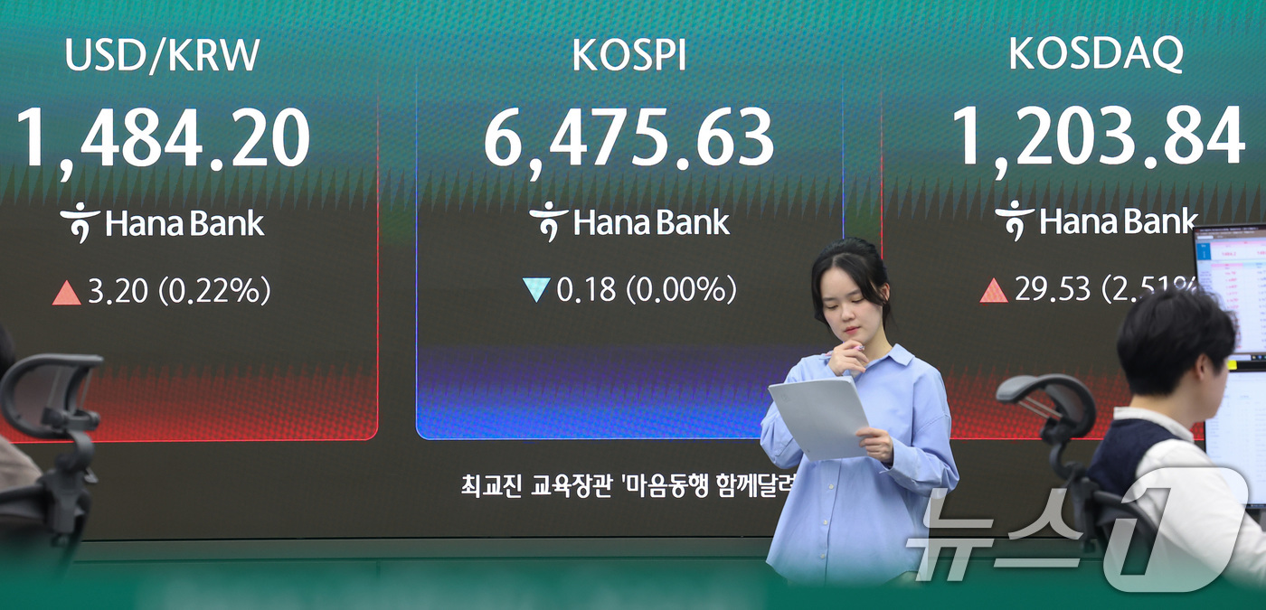 (서울=뉴스1) 김성진 기자 = 코스닥지수는 2% 넘게 급등해 2000년 이후 처음으로 종가 기준 1,200선을 넘어선 24일 서울 중구 하나은행 본점 딜링룸에 종가가 나오고 있다 …